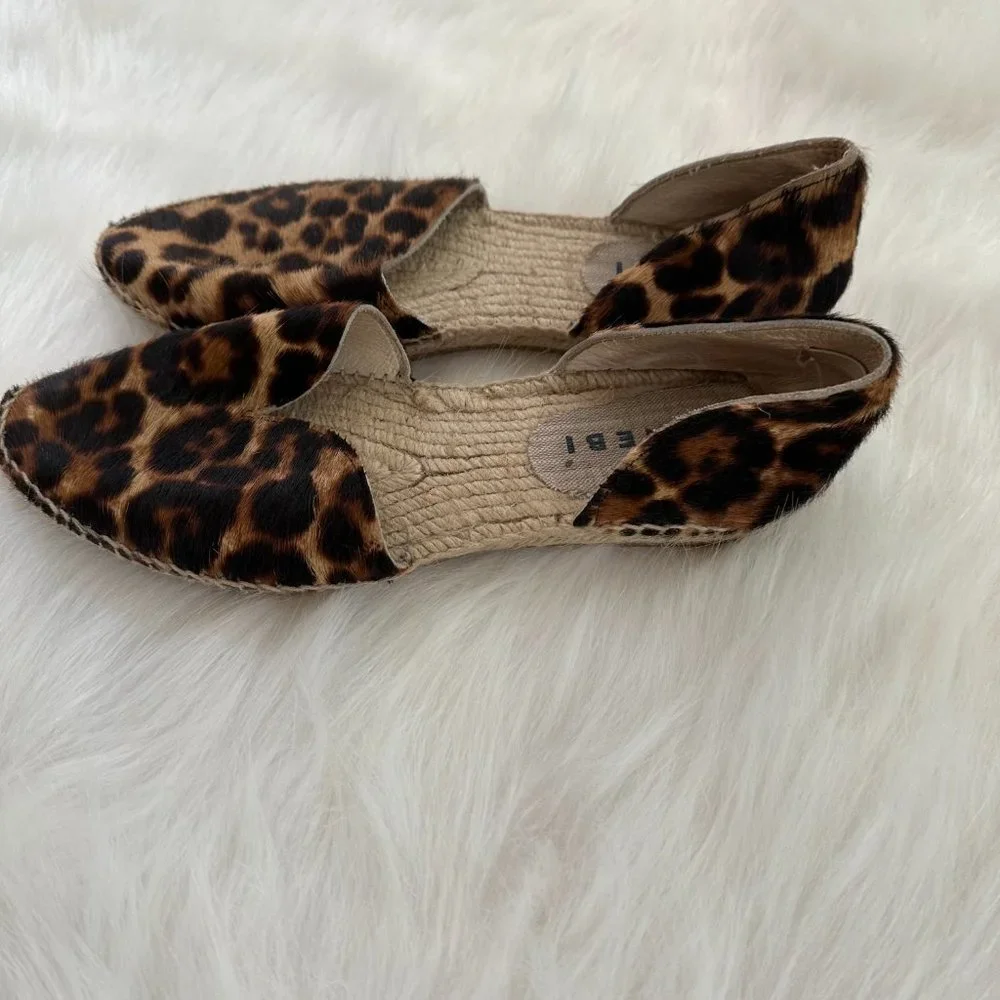 Manebi Espadrilles Leopard Calf Hair Open Side Boho Neutral #D62OLEO EU 38 US 8